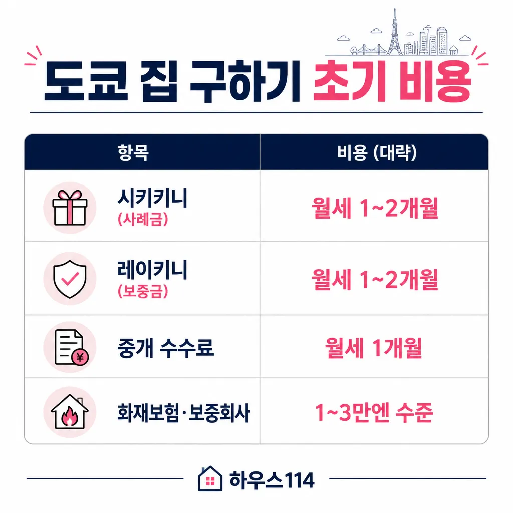 도쿄 집 구하기 초기 비용 카와이 인포그래픽