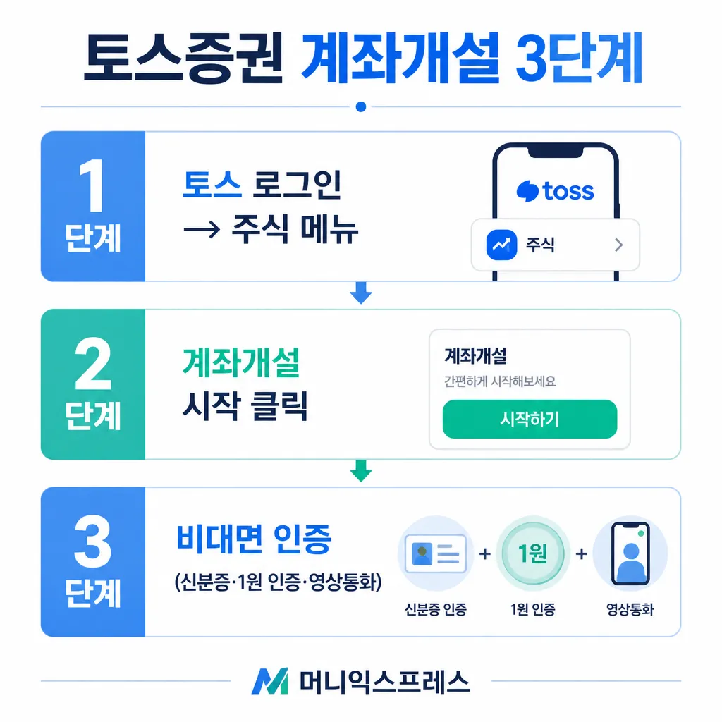 토스증권 계좌개설 3단계 카와이 인포그래픽