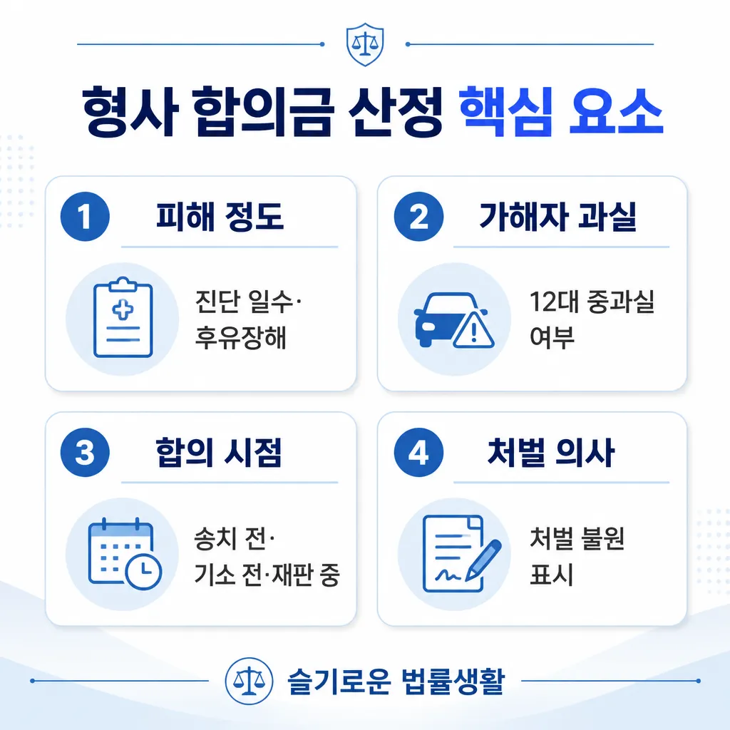 형사 합의금 산정 핵심 요소 — 피해·과실·시점·처벌 의사