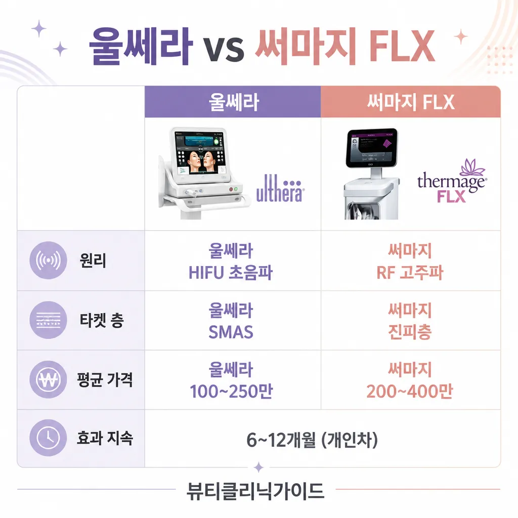 울쎄라 vs 써마지 FLX 비교 카와이 인포그래픽