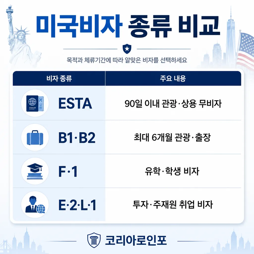 미국비자 종류 비교 카와이 인포그래픽