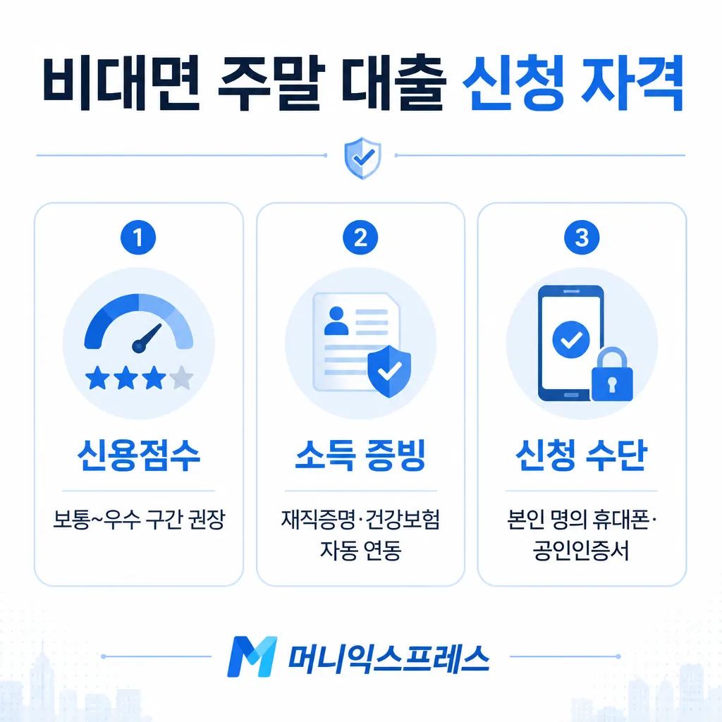 비대면 주말 대출 신청 자격 — 신용점수·소득 증빙·신청 수단