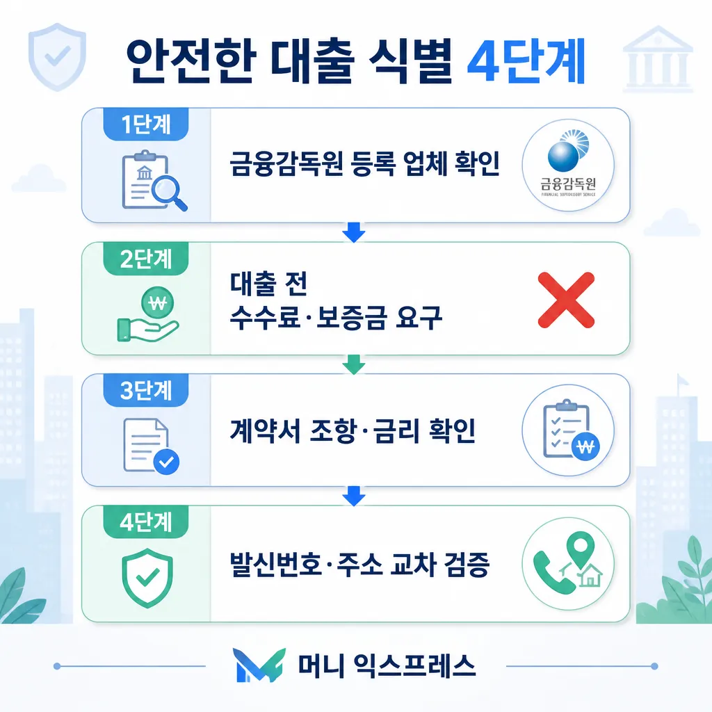 안전한 대출 채널 식별 4단계 카와이 인포그래픽