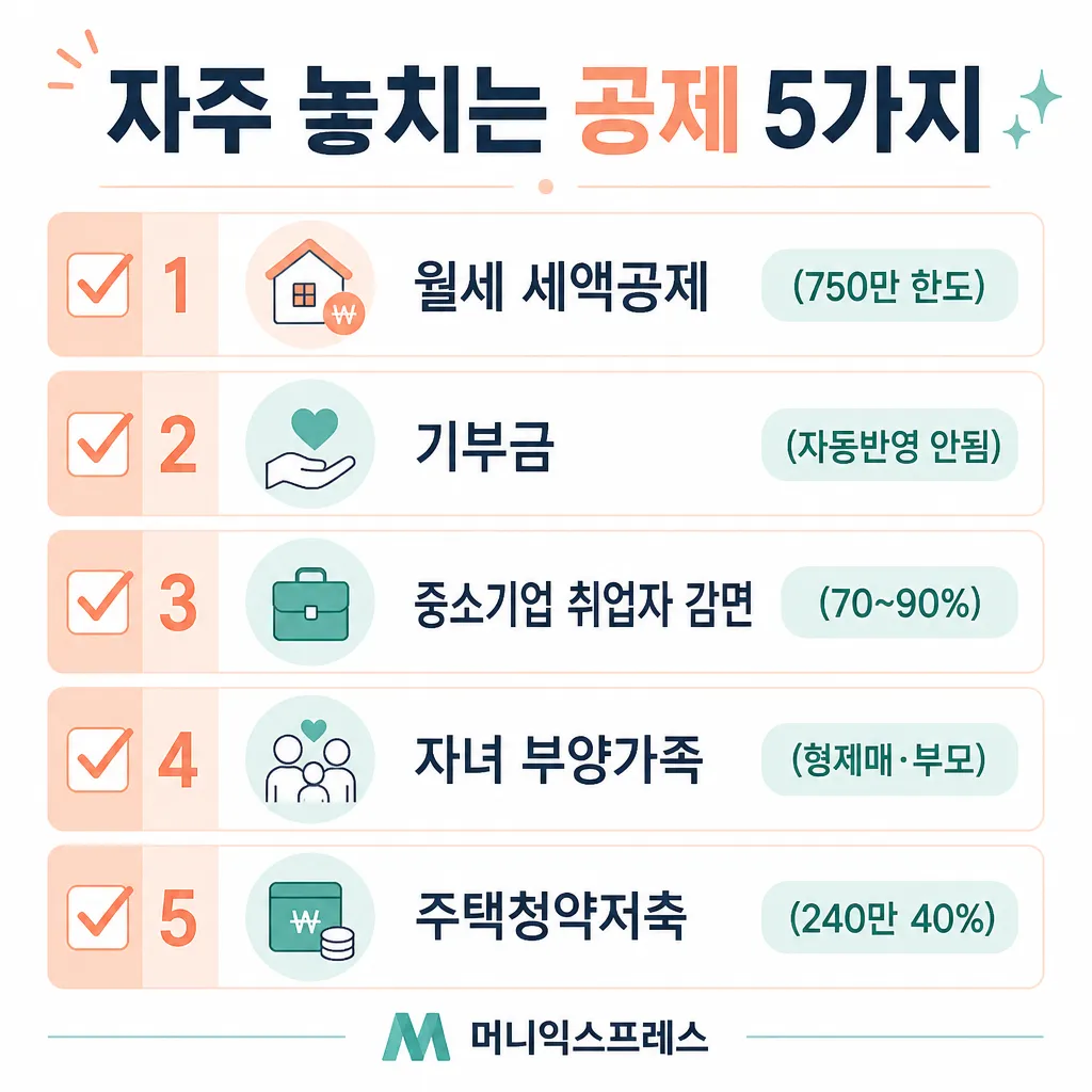 자주 놓치는 공제 5가지 카와이 인포그래픽