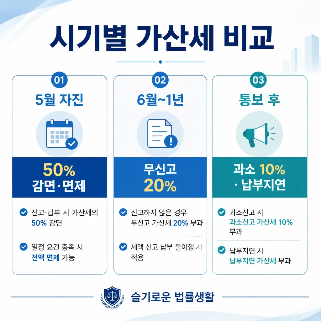 연말정산 시기별 가산세 비교 — 5월 자진·6월~1년·통보 후