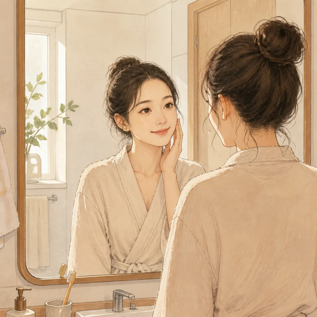거울 보는 여성