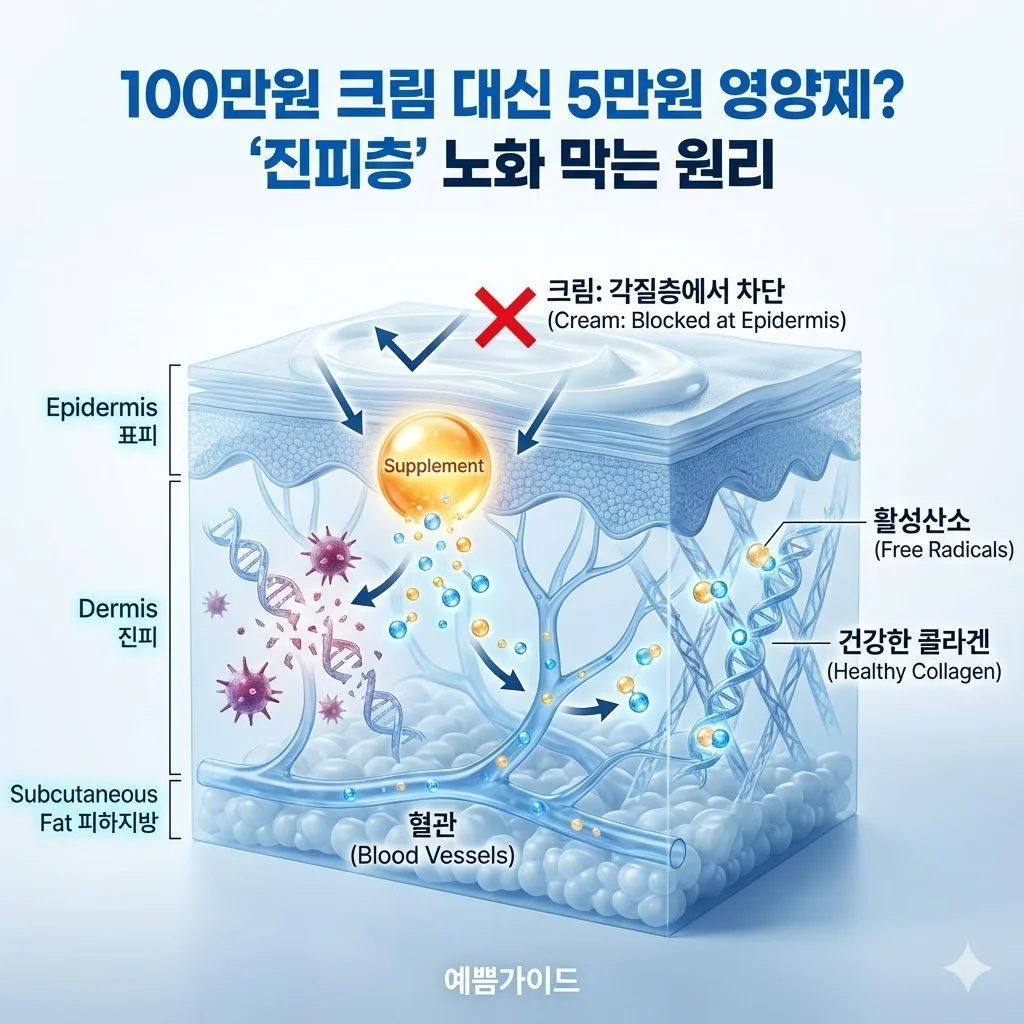 100만원 크림 대신 5만원 영양제 진피층 노화 방지 원리 이너 뷰티 항산화 효과 분석