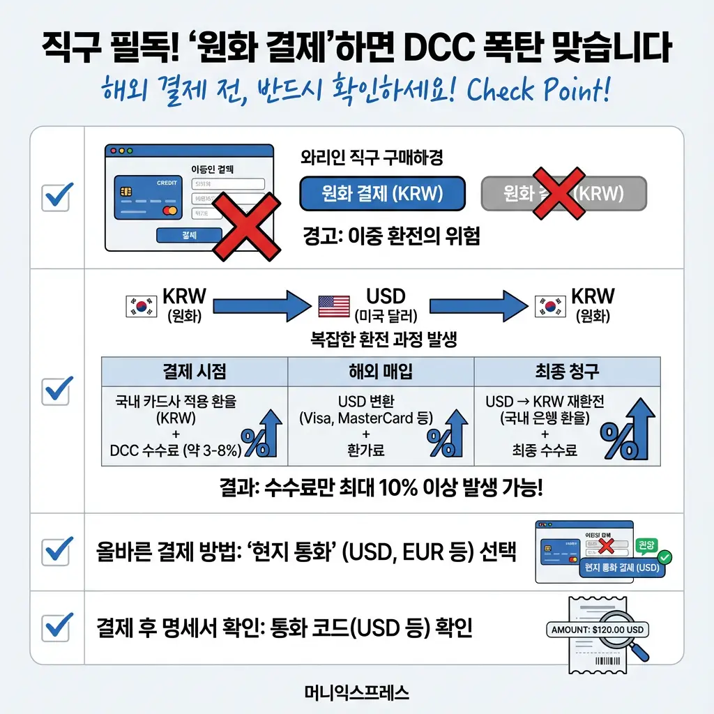 해외 직구 DCC 폭탄 방지 꿀팁 원화 결제 금지 현지 통화 결제 필수 수수료 절약 방법