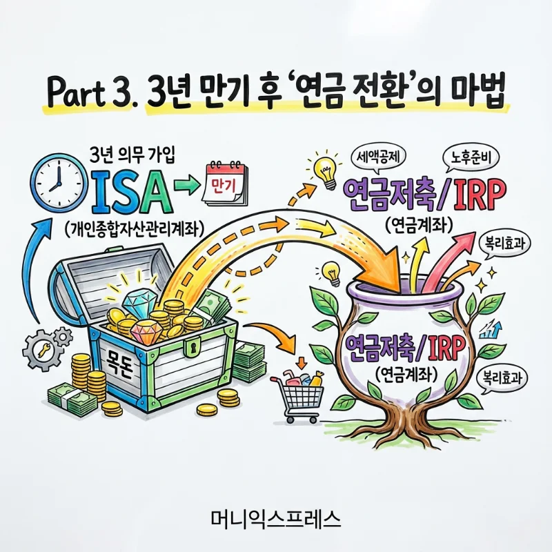 ISA 3년 만기 자금을 연금저축 IRP로 전환하여 세액공제와 복리 효과 얻는 법