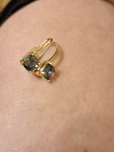 Gold-plated leverback earrings with mystic topaz or AB-coated cubic zirconia stones