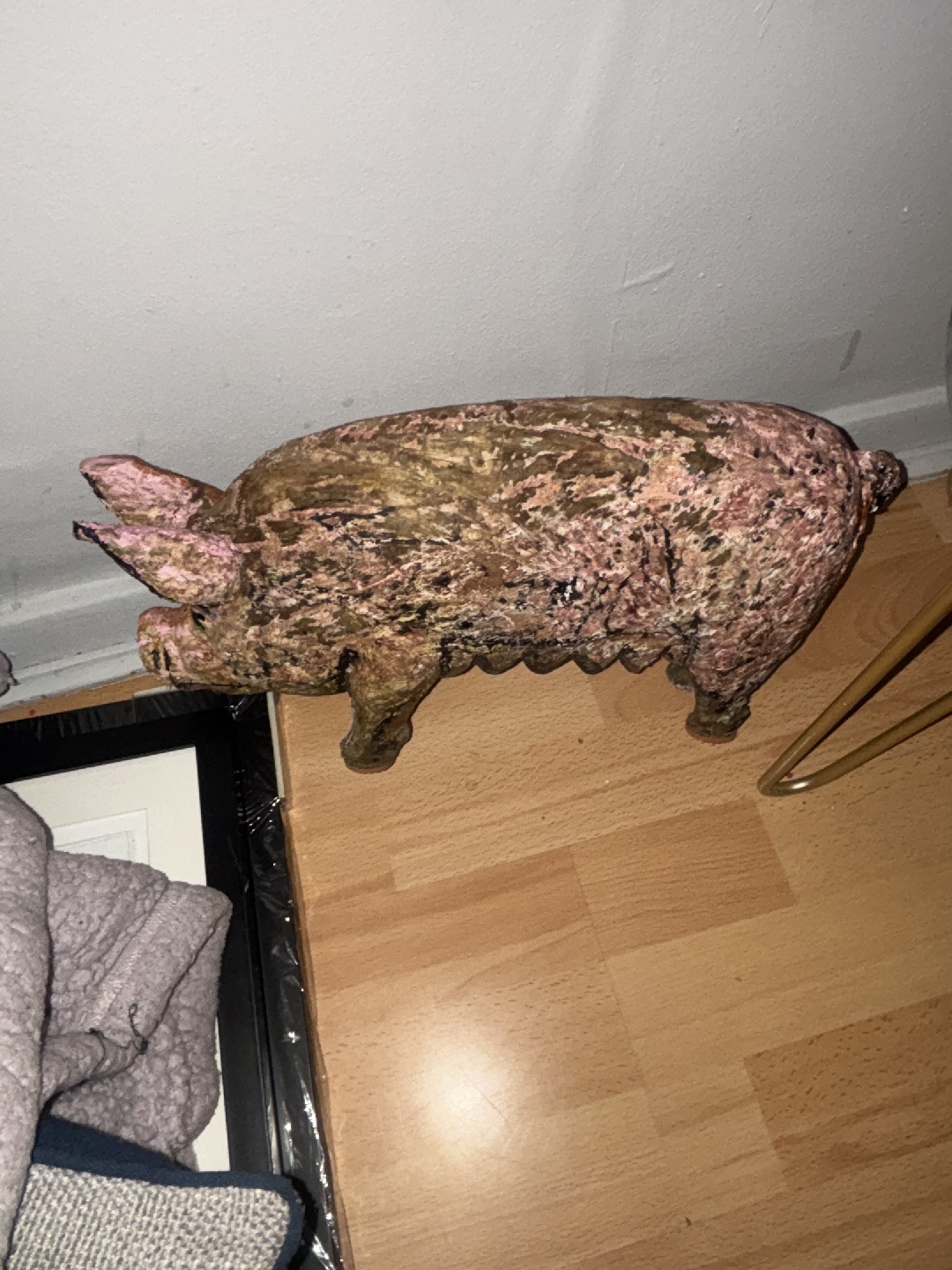 Carved wood folk art pig figurine