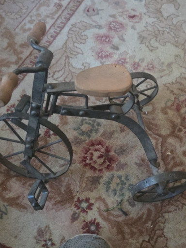 Wrought iron and wood miniature decorative tricycle