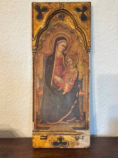 Tempera on wood panel painting titled 'Madonna and Child' attributed to the Dalmatian School
