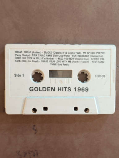 Vintage cassette tape titled 'Golden Hits 1969'