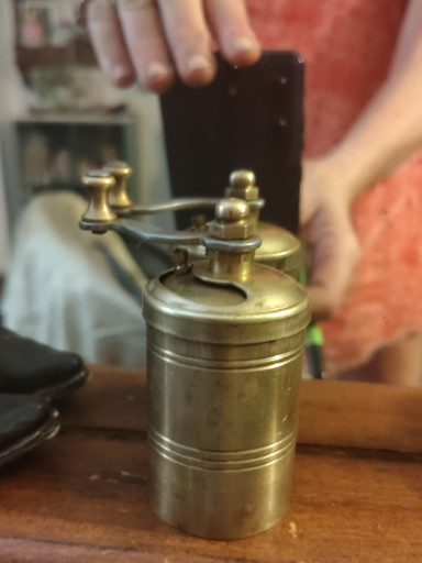Brass miniature manual coffee or spice grinder, Turkish origin