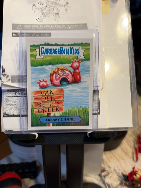 Garbage Pail Kids trading card titled 'Creaky Crane' from the 2019 'We Hate the '90s TV' series