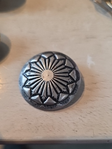 Nickel silver concho button titled 'Flower Design'