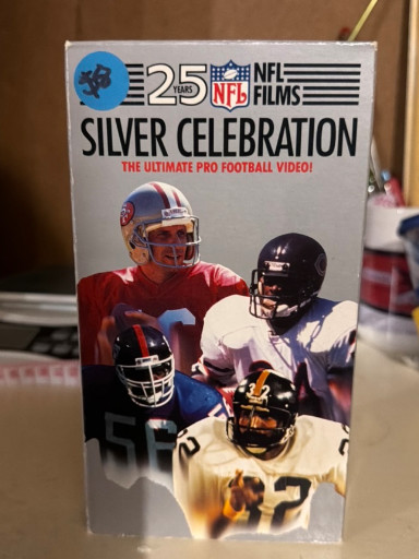 VHS tape titled 'NFL Films 25 Years Silver Celebration: The Ultimate Pro Football Video'