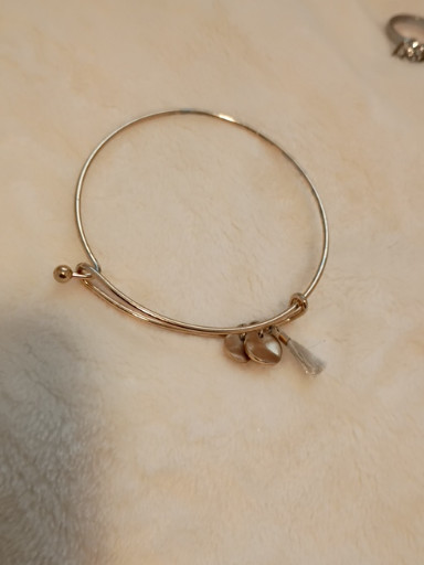Rose gold-tone adjustable bangle bracelet with initial charm