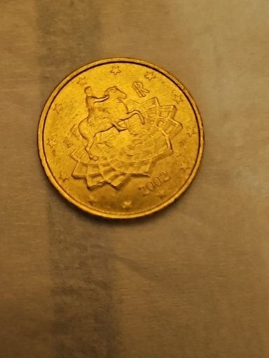 Moneta da 50 centesimi di euro italiana raffigurante la statua equestre di Marco Aurelio