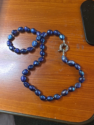 Freshwater cultured baroque pearl necklace in deep blue