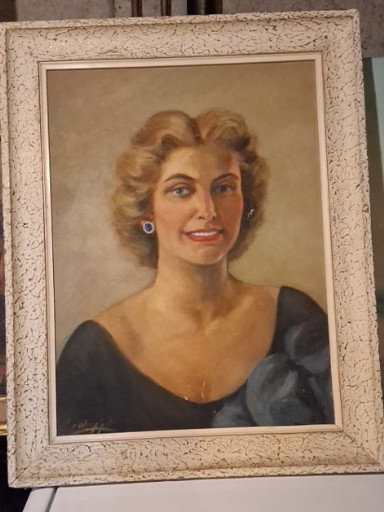 Oil on canvas portrait of a woman in evening dress, circa 1940s, attributed to Christian Von Schneidau