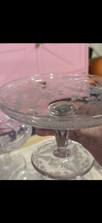 Etched glass compote (pedestal bowl) with floral decoration, circa early 20th century