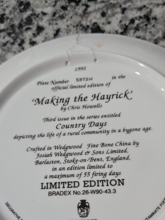 Wedgwood fine bone china collector's plate titled 'Making the Hayrick' by Chris Howells