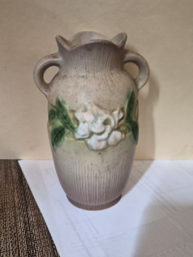 Ceramic vase titled 'Gardenia' by Roseville Pottery, model #681-6