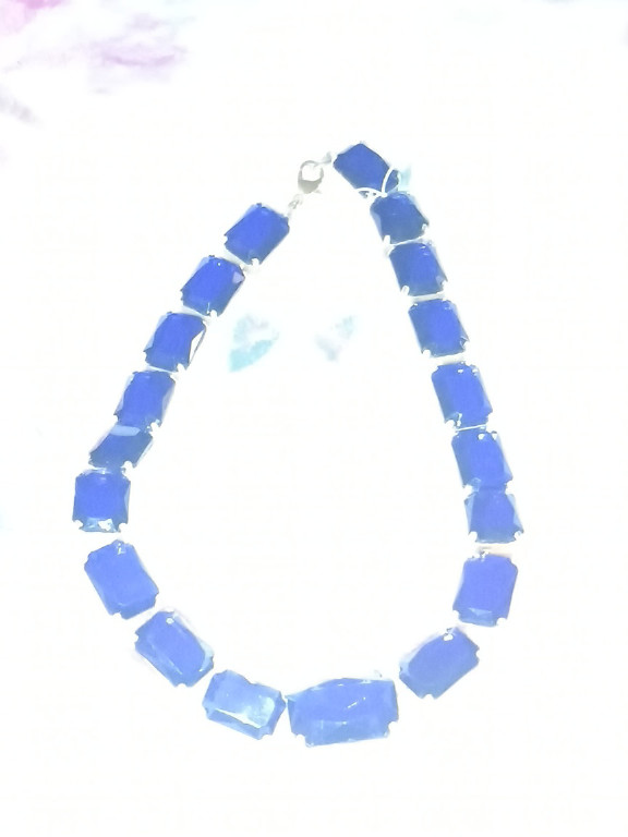 Blue crystal statement necklace with silver-tone settings