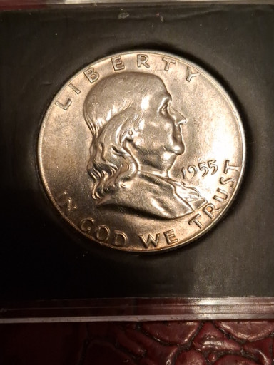 1955 Franklin Half Dollar with DDO (Doubled Die Obverse), 90% silver coin
