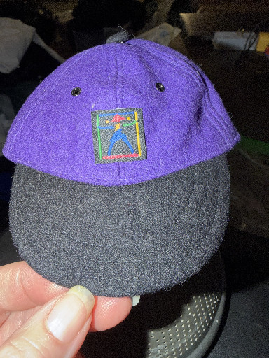American Girl Pleasant Company purple and gray varsity baseball cap for 18-inch dolls