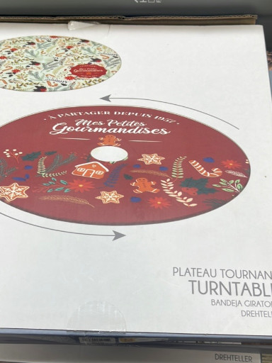 Plateau tournant de présentation double face « Noël » en carton, 25 cm de diamètre, avec motifs festifs