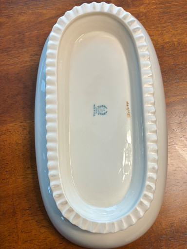 White porcelain oval relish or celery dish with scalloped rim by Lenox
