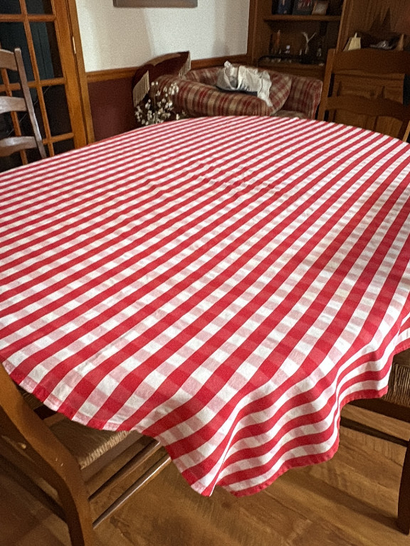 Red and white gingham check tablecloth