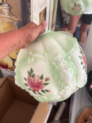 Satin glass lamp shade with hand-painted floral decoration