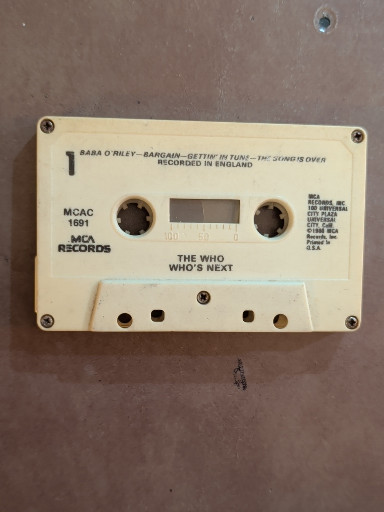 Cassette tape of 'Who's Next' by The Who, MCA Records, with case and sleeve