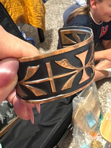 Copper cuff bracelet with geometric cutout design