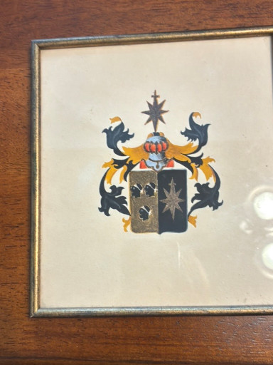Framed heraldic coat of arms painting on paper