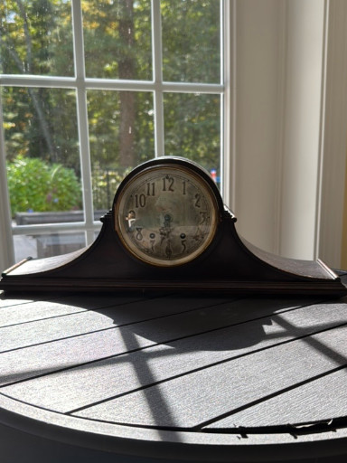 Wood tambour-style mantel clock with Westminster chime movement