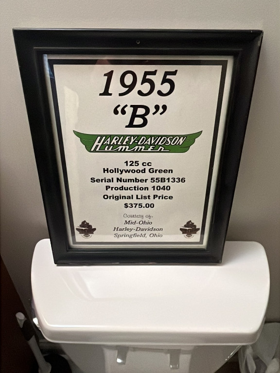 Framed Harley-Davidson Hummer 125cc motorcycle dealership display sign