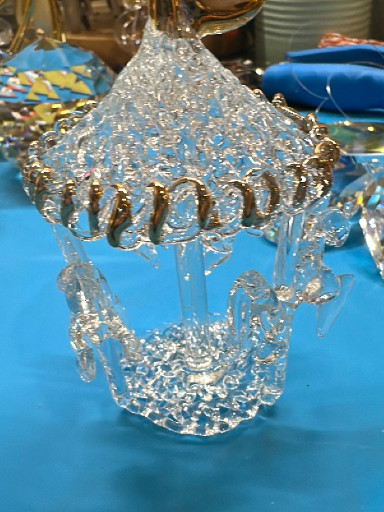 Spun glass carousel figurine with gold trim accents