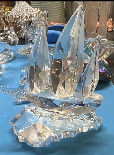 Crystal sailboat sculpture titled 'Iris Arc #19116' by Iris Arc Crystal