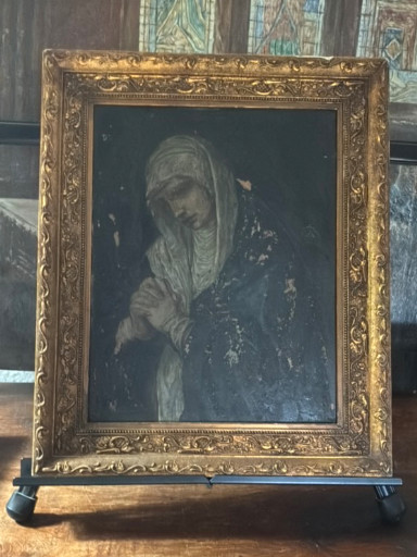 Oil painting on copper depicting the Virgin Mary in mourning, 17th century French School