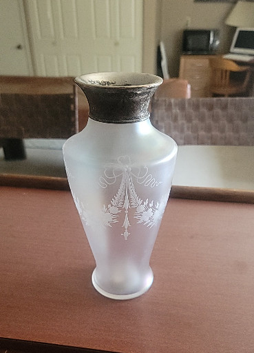 Verre de Soie glass vase with sterling silver rim by Steuben Glass Works