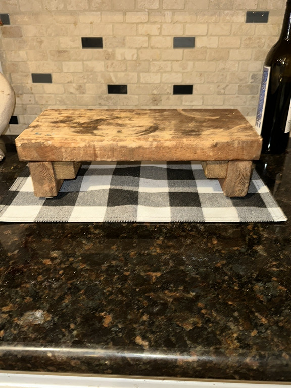 Reclaimed wood low bench or riser with rustic finish