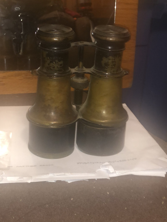 Brass and black enamel binoculars marked 'Iris Paris'