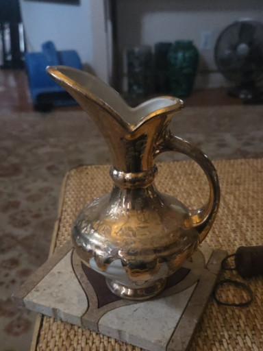 Ceramic ewer pitcher with 22K-24K weeping gold glaze