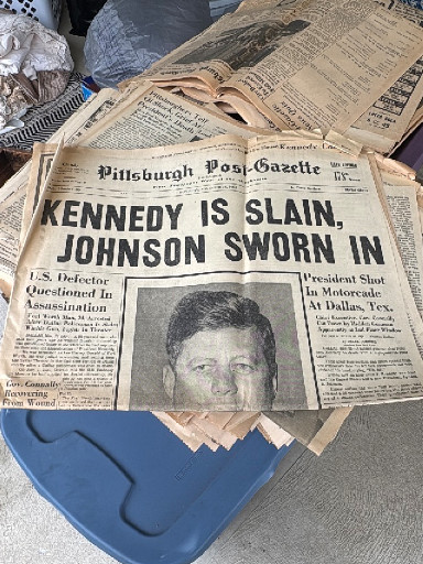 Pittsburgh Post-Gazette newspaper dated November 23, 1963, reporting the assassination of President John F. Kennedy