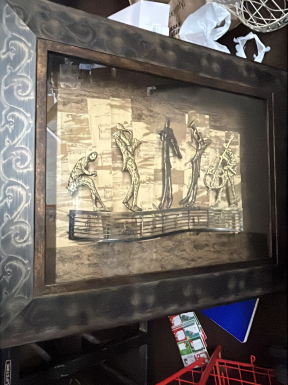 Metal relief sculpture titled 'Sound of Jazz' by Franco Becce for The Bombay Company